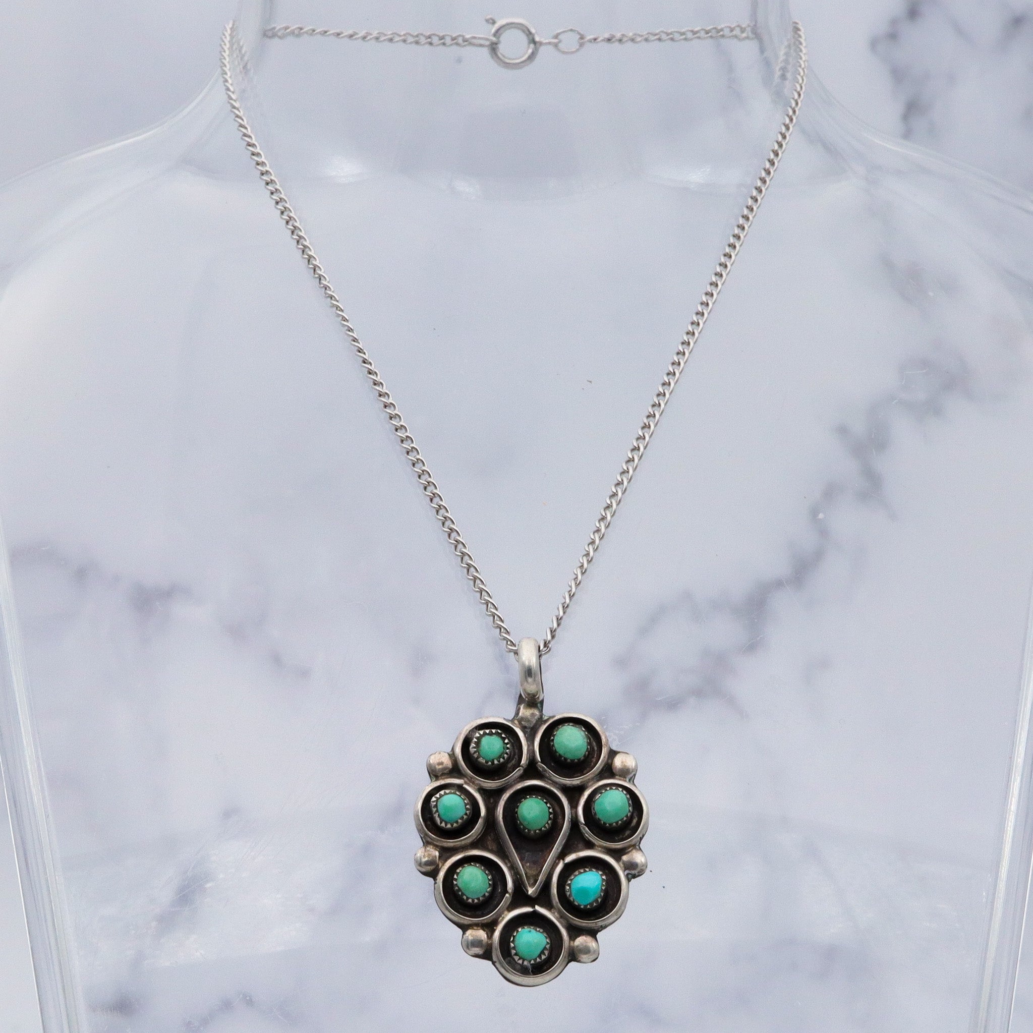 Vintage Zuni sterling turquoise petit point pendant